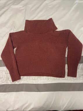 Pink Rose Women's Cropped Cowl Neck Sweater - Rust Red